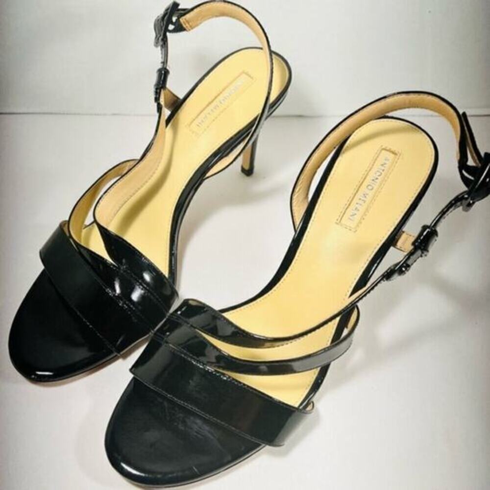 Leather Antonio Melani black leather open toe heels